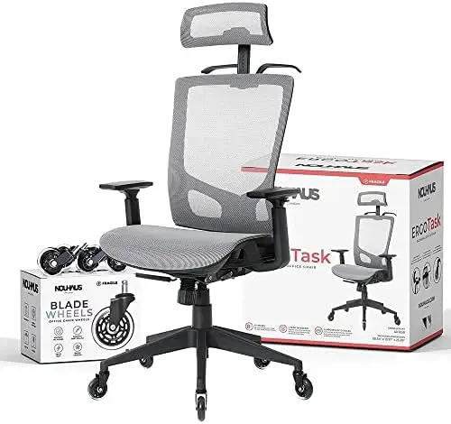 

Эргономичный офисный стул, компьютерный стул и офисный стул с подголовником. Вращающийся стул с колесами роликовых лезвий (серый)