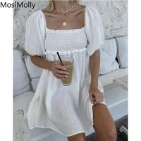 mosimolly white dress women shirred dress ruffle mini dress smock dress boho beach 2022 summer