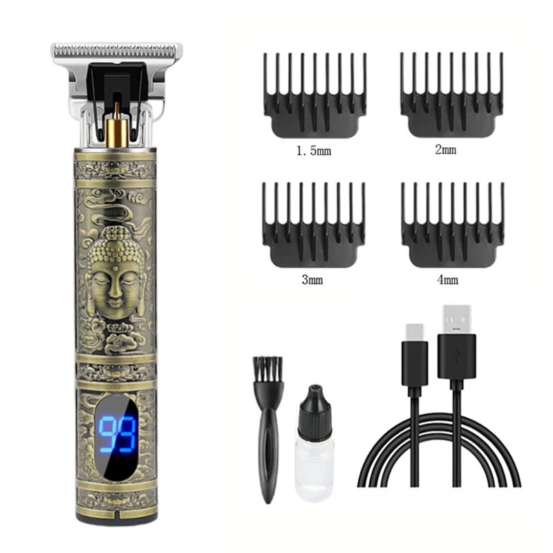 Hair Clipper Electric Clippers New Electric Men's Retro T9 Style Buddha Head Carving Oil Head Scissors 18650 Battery Trimmer
