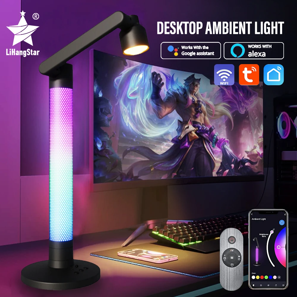 LED Smart Rocker Desk Lamp RGB Desktop Ambient Night Light APP Dimmable Music Synchronization for Bedroom Playroom Reading Room