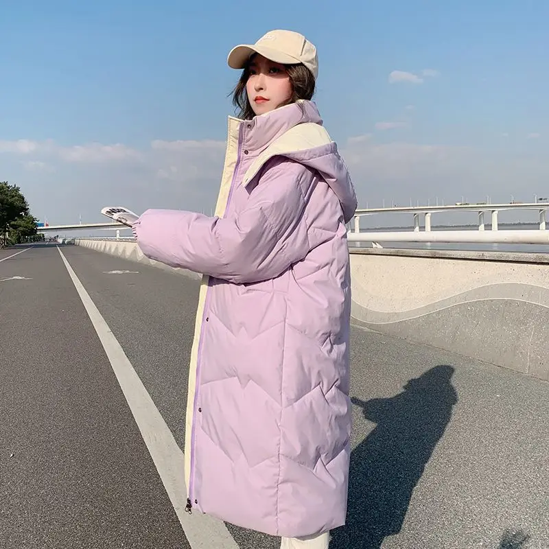 

Loose Hooded Cotton Padded Windproof Parkas Elegant Warm Women Winter Coat Korean Long Sleeve Thicken Jacket Pullover S58
