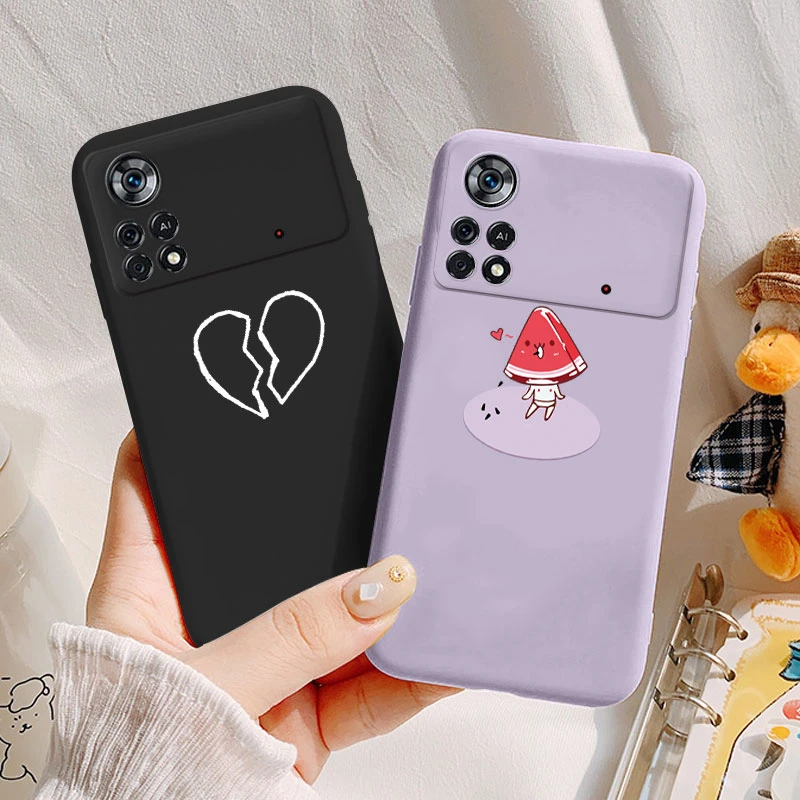 for poco x4 pro 5g nfc case watermelon cute fruit love heart butterfly women dog flower silicone for poco x4pro 5 g phone cover free global shipping