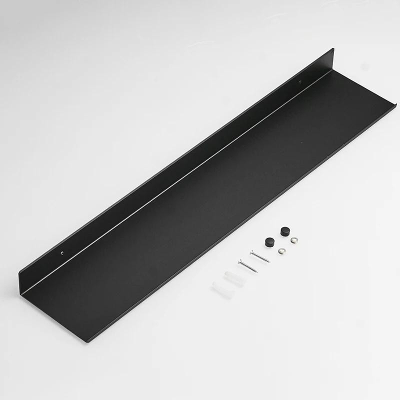 Органайзер для ванной комнаты настенный угловой черный из алюминия с полками для хранения шампуней, гелей и других аксессуаров.