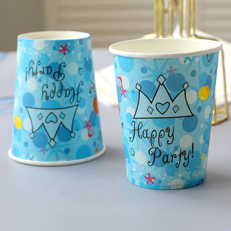 10 pcs Blue Pink Theme Party Disposable Paper Plate Crown Baby Gender Secret Shower Birthday Cup