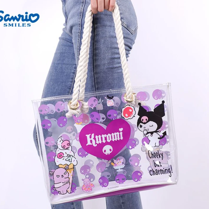 Sanrio Kawaii Kuromi Study Bag Versatile Handbag Single Shoulder Bag High Beauty Cartoon Transparent Jelly Bag Birthday Gift