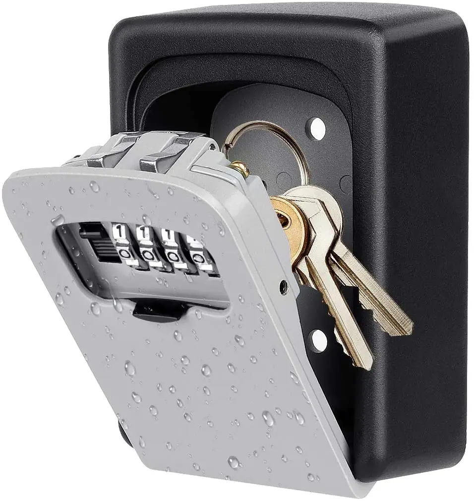 

Key Lock Box Wall Mounted 4 Digit Combination Lock Box for House Key Weatherproof Safe Security Key Storage Lock Box (Grey)