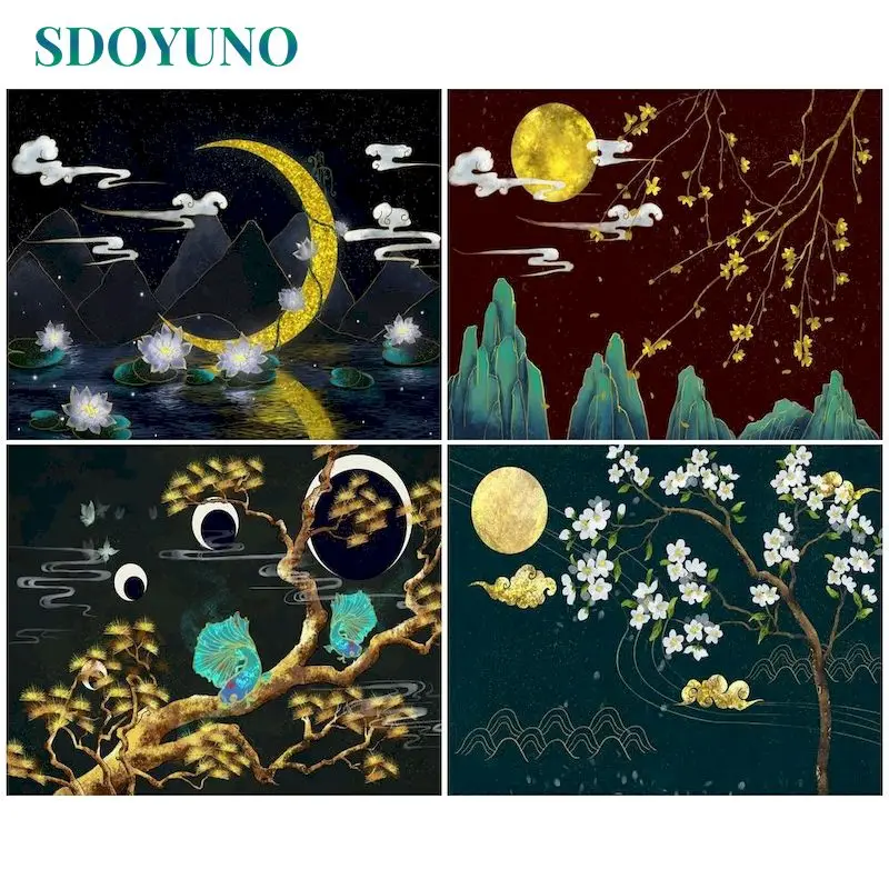

RUOPOTY 60x75cm Frame Painting By Numbers For Adults Modern Moon Scene Pictures By Numbers Acrylic Paint On Canvas Home Decors