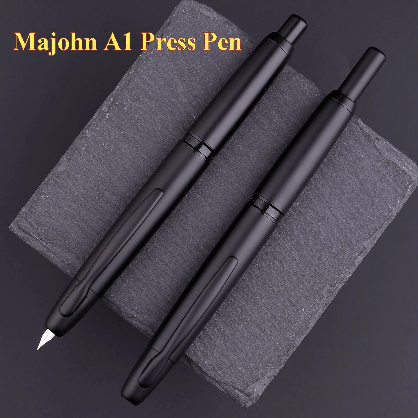 

MAJOHN A1 Press Fountain Pen Retractable Extra Fine Nib 0.4mm Metal Black With Clip Ink Pen With Converter School Office Pens
