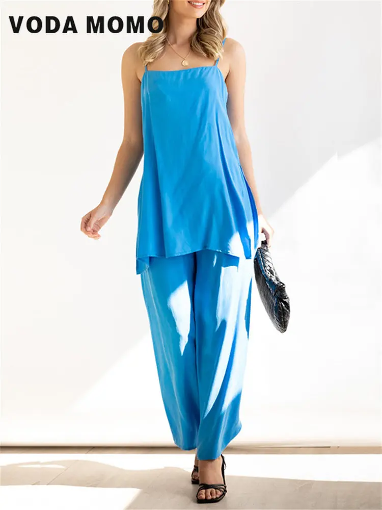

Personalized Versatile Summer New 2023 Europe and America New Fashion Casual Set Zipper Loose Strap Waist Pants Two Piece Set