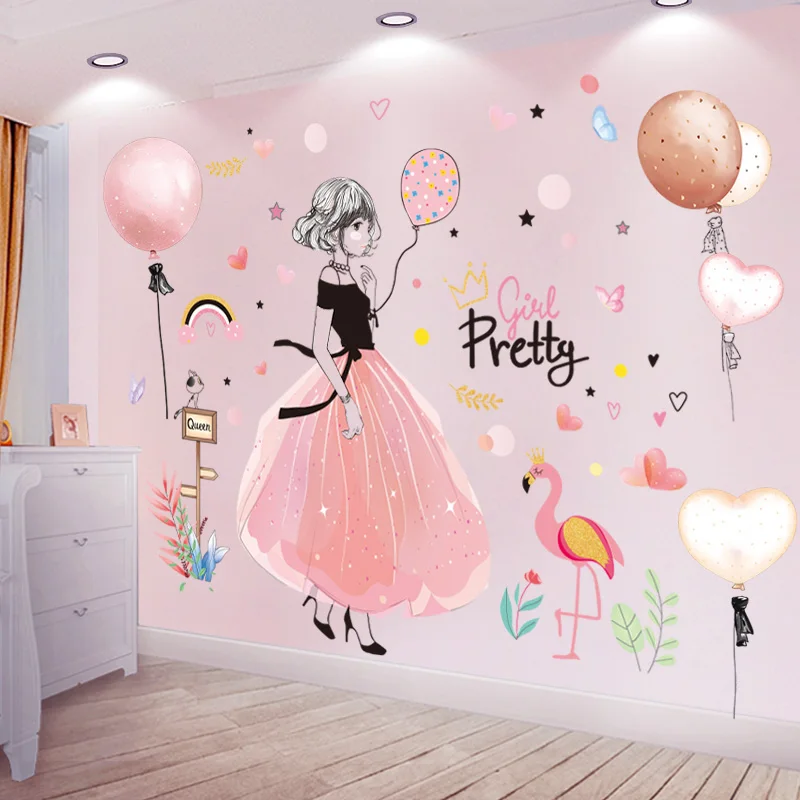

Cartoon Girl Wall Stickers DIY Creative Balloons Mural Decals for Kids Rooms Baby Bedroom Children Nursery Home Decoration
