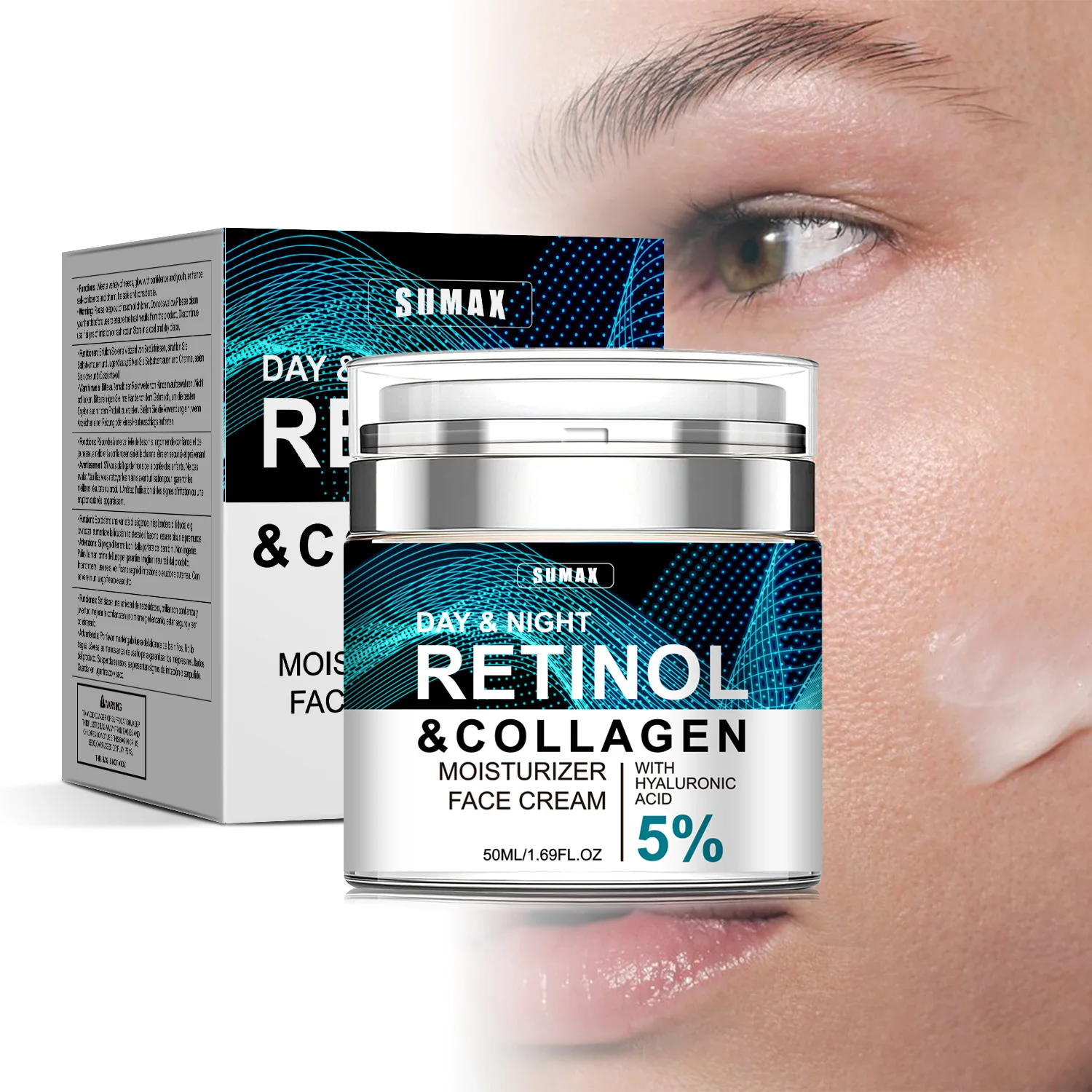 Sumax Retinol Face Cream 50ml Collagen Moisturizer with Hyaluronic Acid 5% Moisturizing Firming Whitening