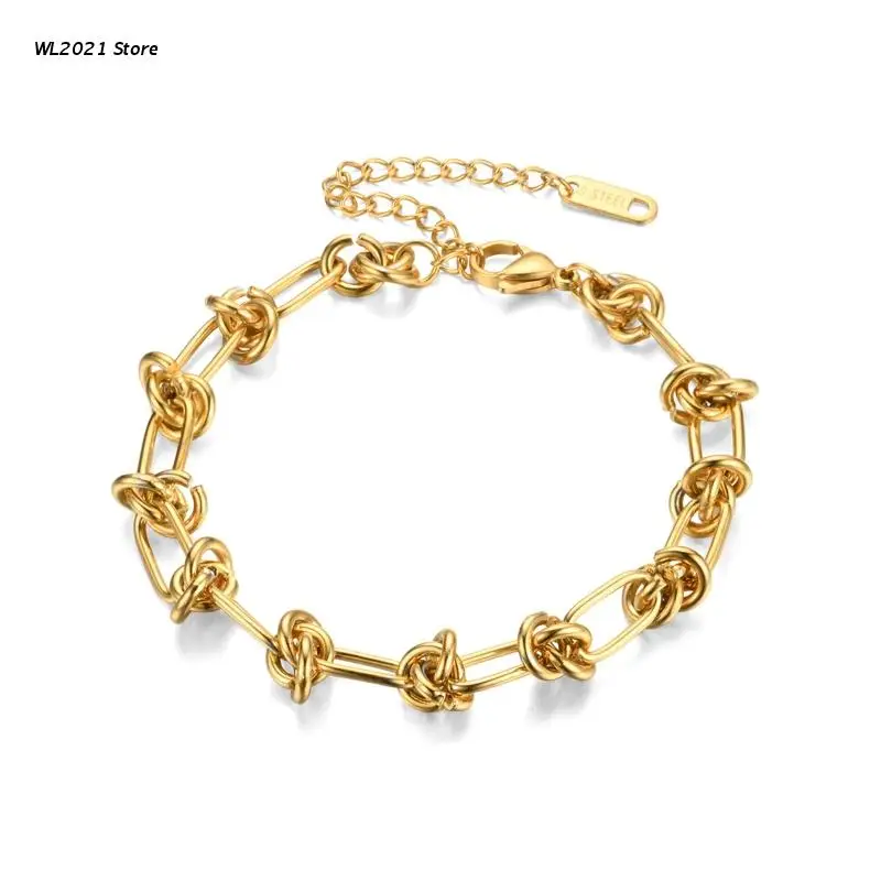 

Stainless Steel Gold Silver Rose Gold Chain Rectangular Knot Bracelet for Women