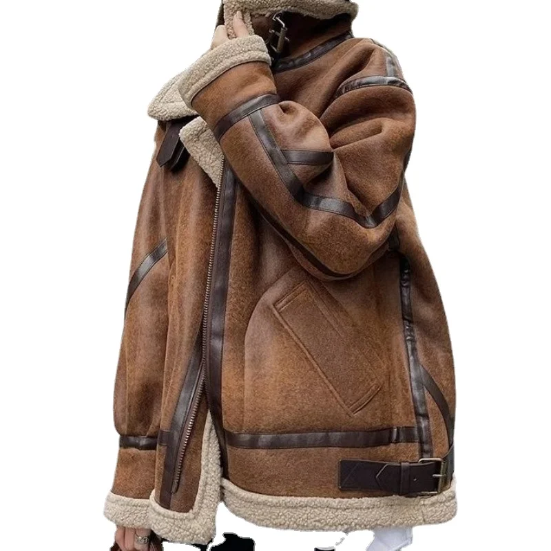 

Корейский стиль 1 зимнее осеннее пальто из овечьей шерсти короткая теплая мотоциклетная куртка из искусственной кожи пальто Черная Женская блузка