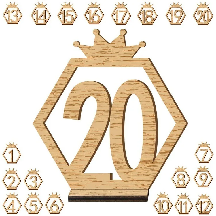 

1-20 Wooden Seat Number Wedding Party Home Decor Birthday Event Banquet Wooden Seat Plate With Crown