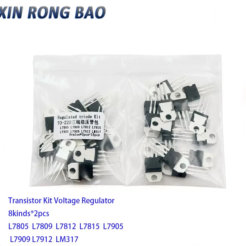 

8value*2pcs=16pcs 7805 7809 7812 7815 7905 7909 7912 LM317T TO-220 Transistor Assortment Kit Voltage Regulator