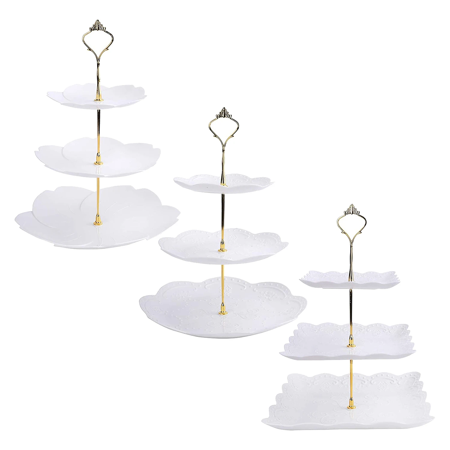 

3 Pack 3 Tiers White Cupcake Stand Dessert Plates Stand Tiered Serving Trays for Wedding Birthday Family Party