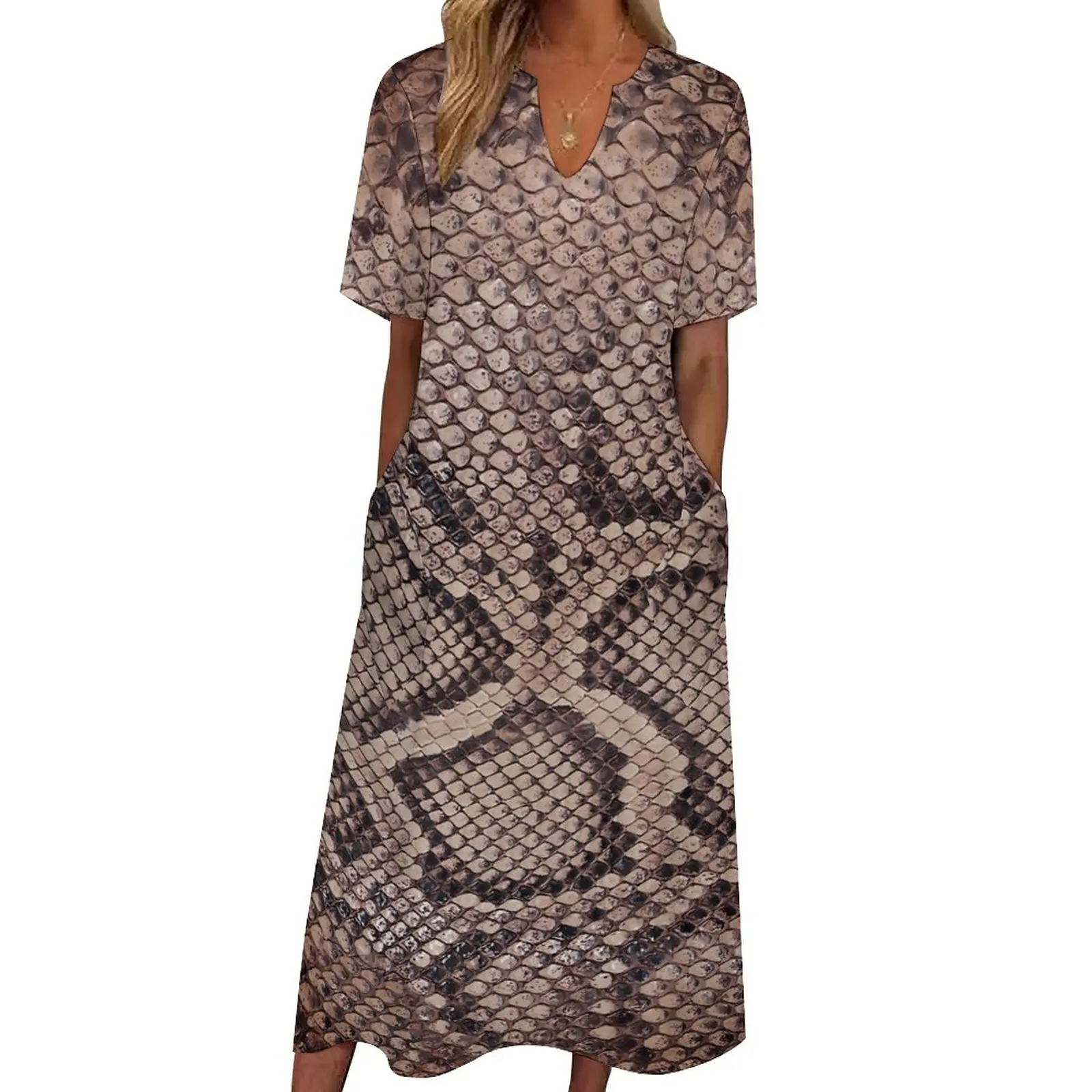 

Brown Snakeskin Dress Summer Animal Print Aesthetic Casual Long Dresses Female Custom Kawaii Maxi Dress Big Size 4XL 5XL