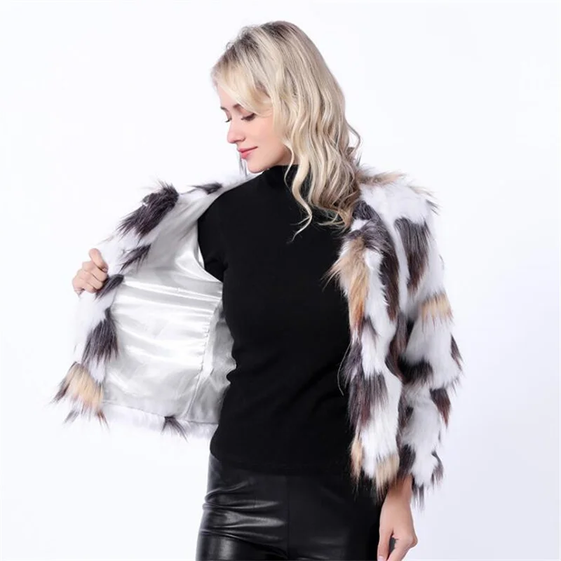 Autumn faux fur leather jacket womens warm Iridescent fur leather coat women loose jackets winter thicken fashion b533