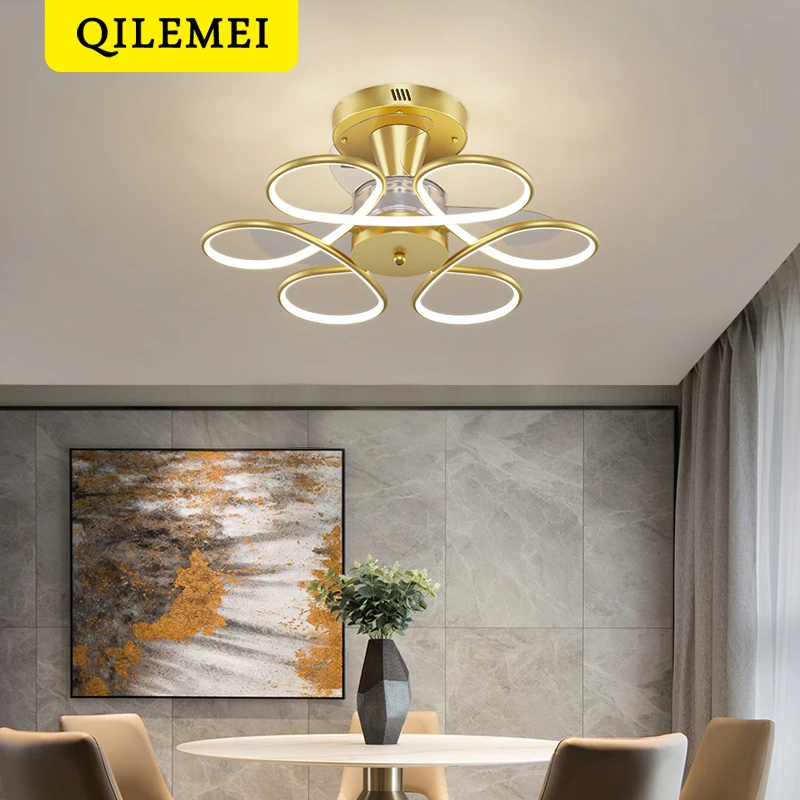 

Modern Simple Ceiling Fan Transparent Crystal Decorative LED Remote Control Lighting For Bedroom Living Room Study Room Home Lam