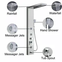 Stainless Steel Black Bath Shower Column Wall Mounted Rain Waterfall Shower Panel Mixers Rotate Body Massage Jets Shower System