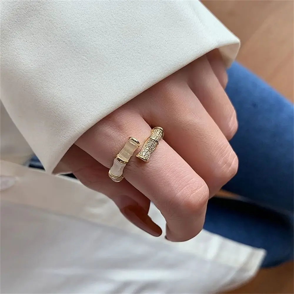 

Adjustable Fashion Jewelry Natural Gemstones Wedding Crystal Rhinestone Charming Opals Rings Bamboo Shape Zircon Shiny