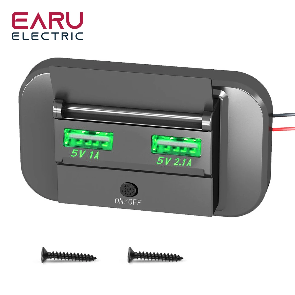 

Автомобильное зарядное устройство Earu Dual USB, адаптер 5 В/3,1 А, автомобильное быстрое зарядное устройство с переключателем для автобуса, лодки, автомобиля, грузовика, автомобильные аксессуары