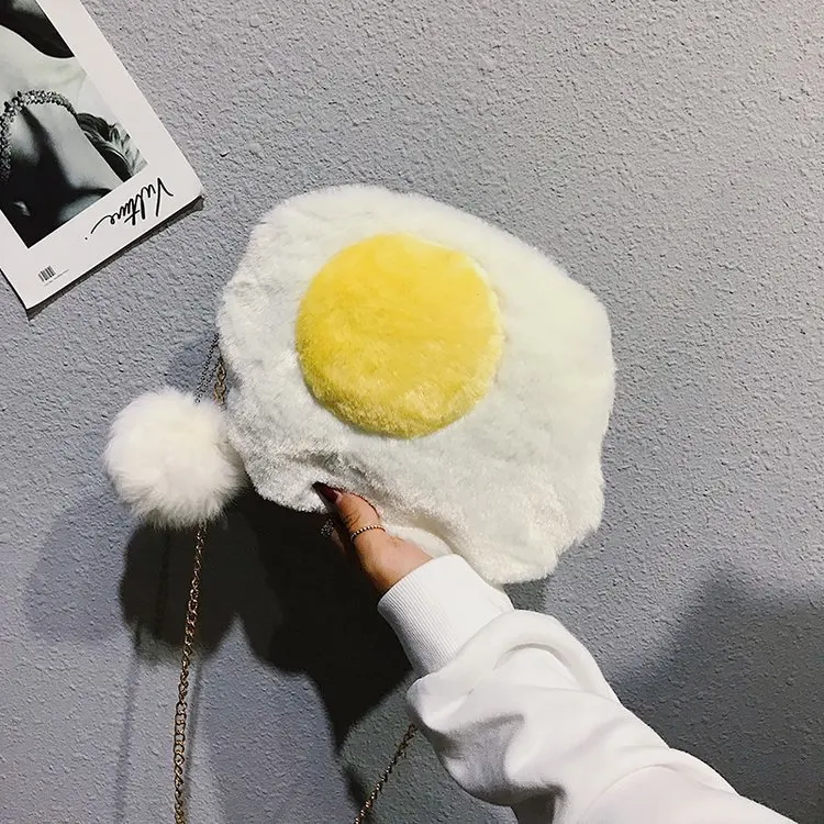 

Japan Korean Cute Funny Plush Yolk Crossbody For Women Girls Fashion Lovely Handbags Shopping Purse Small Shoulder Bag Female