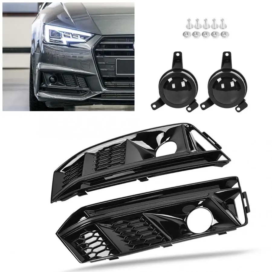 

Pair of for S4 Style Honeycomb Front Bumper Fog Light Grille w/ ACC for Audi A4 S-Line B9 2017-2019 Car Accessories fast ship