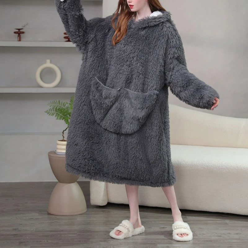 

Женское одеяло с капюшоном большого размера, флисовое одеяло с длинными рукавами и капюшоном, джемпер, толстовка, мягкое, для с