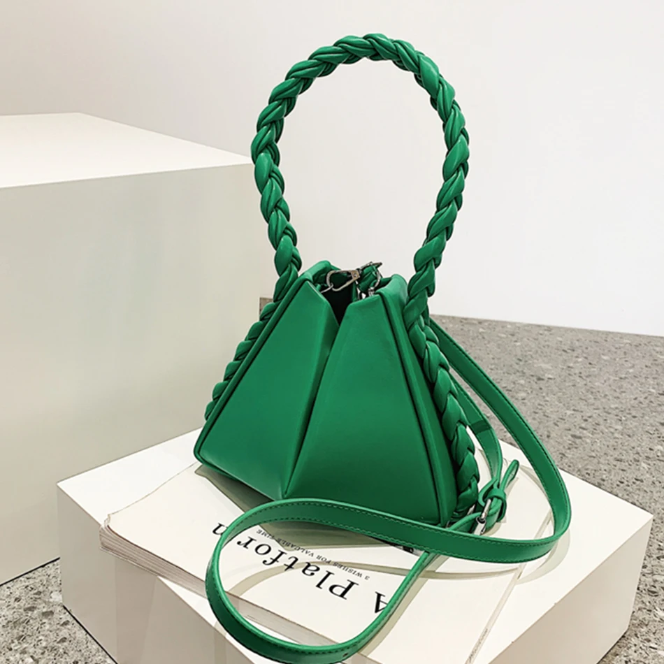 

Mini Weave Rope Handle Fashion Fold Over Bag for Women 2022 Luxury Designer Shoulder Bag Brand Triangle Female Handbag Cute Tote