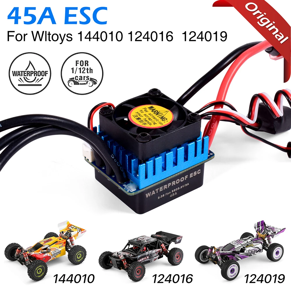 

WLtoys 144010 124019 Original 45A Brushless ESC For 1/12 RC Car WLtoys124016 Spare Parts Water-proof 2-3S Lipo with Cooling Fans
