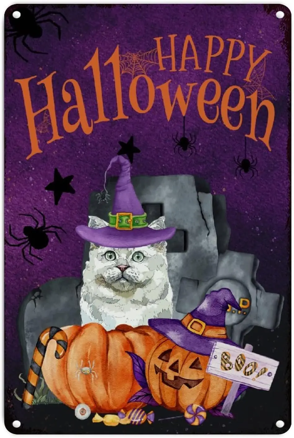 Металлическая вывеска &quotВедьма кошка кладбище&quot Happy Hallo
