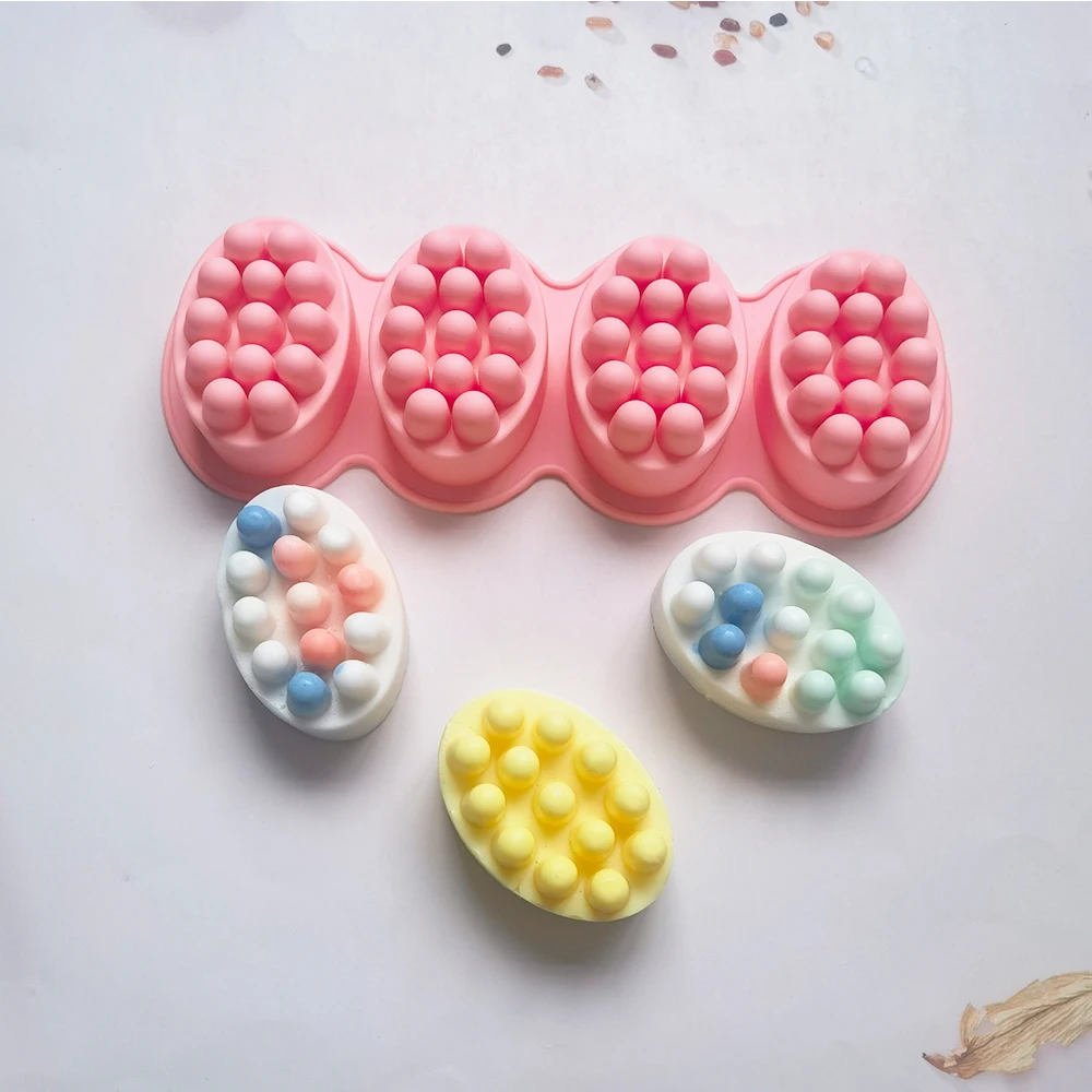

4 Cavity 3D Handmade Silicone Soap Molds Massage Therapy Bar Making Mould Tools DIY Oval Shape Soaps Resin Crafts