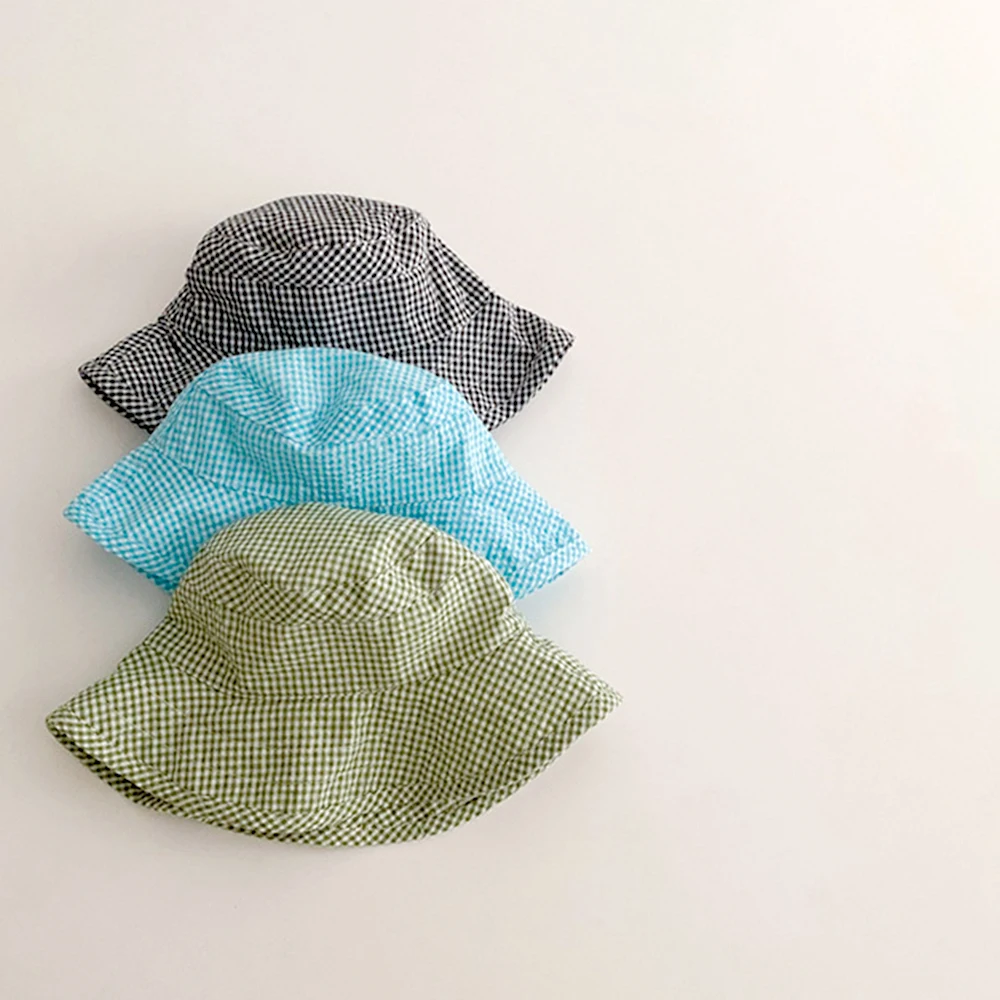 Wide Brim Summer Sun Hat for Baby Plaid Print Fisherman's Hat Children Cotton Bucket Cap for Boys Baby Girls SunHat Kids Bonnet images - 6