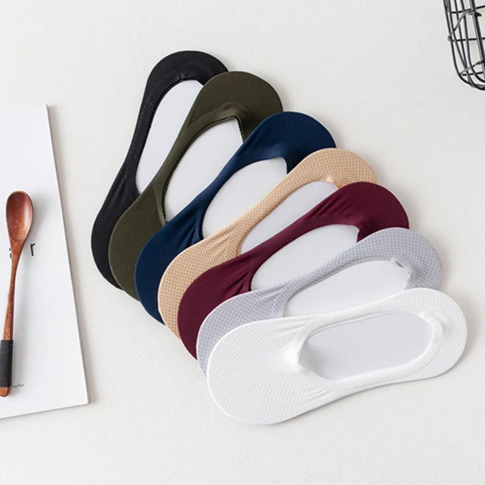 

Newest Summer Cool Silk Ankle Sock Solid Color Ultra Thin Invisible Breathable Silicon Anti-Fall Heel Short Sock Men Socks