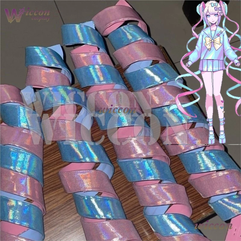 Фото NEEDY GIRL STREAMER OVERDOSE Kangel Rain Косплей Парик Волосы Конский хвост Заколка для волос Блестящая лента Розовые синие волосы Опора ручной работы 1,2 м 1,8 м №1