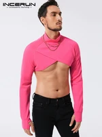 tops 2022 new mens crop long sleeve high collar comfortable solid color design wear zipper t shirts bottoming tees s 5xl incerun