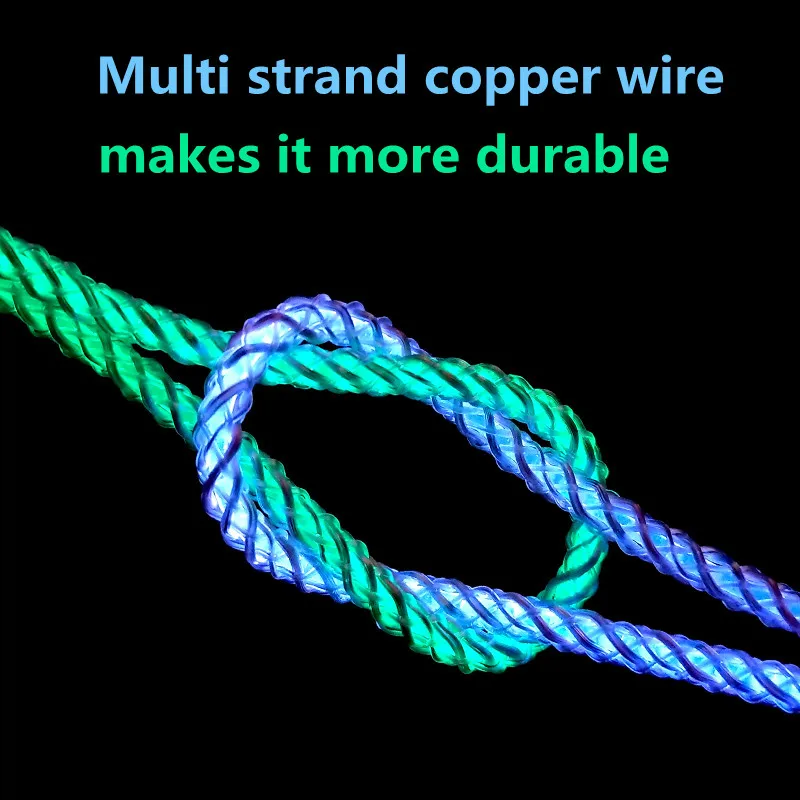 Фото Светящиеся кабели, быстрое зарядное устройство со светодиодной подсветкой, Micro USB Тип C, зарядное устройство для телефонов iPhone 13, 12, Xiaomi, Samsung, ... №3