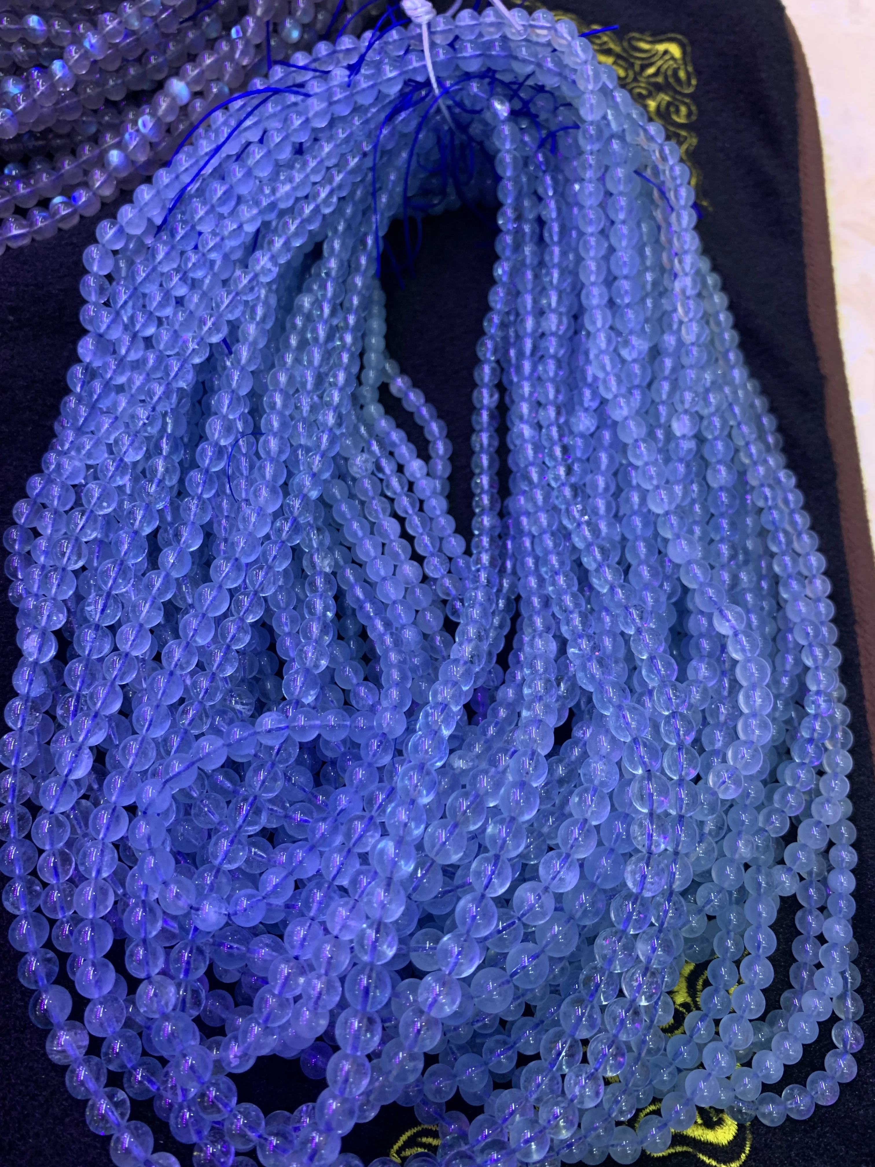 

Natural aquamarine stone bead bracelet for women 2023 blue 5mm 6mm round hand make three circle necklace luxury loose beads 1pc