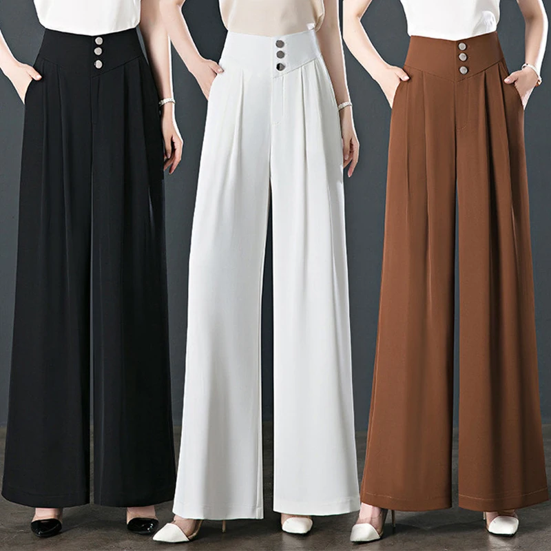 Version Of high Waisted ice Silk wide Leg Pants For Women's SummerThin NewOversized Loose And Versatile Floor Mopping Skirt Pant