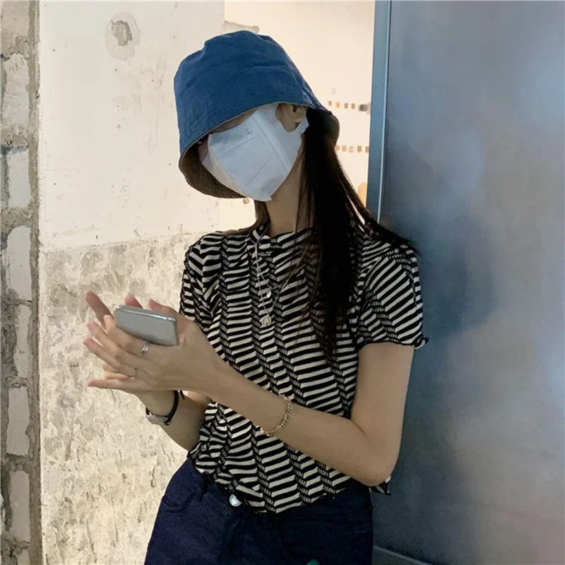 

ASDS-Korean Personality Twill Round Neck Slim Bottoming Shirt Short Fashion T-Shirt Black One Size