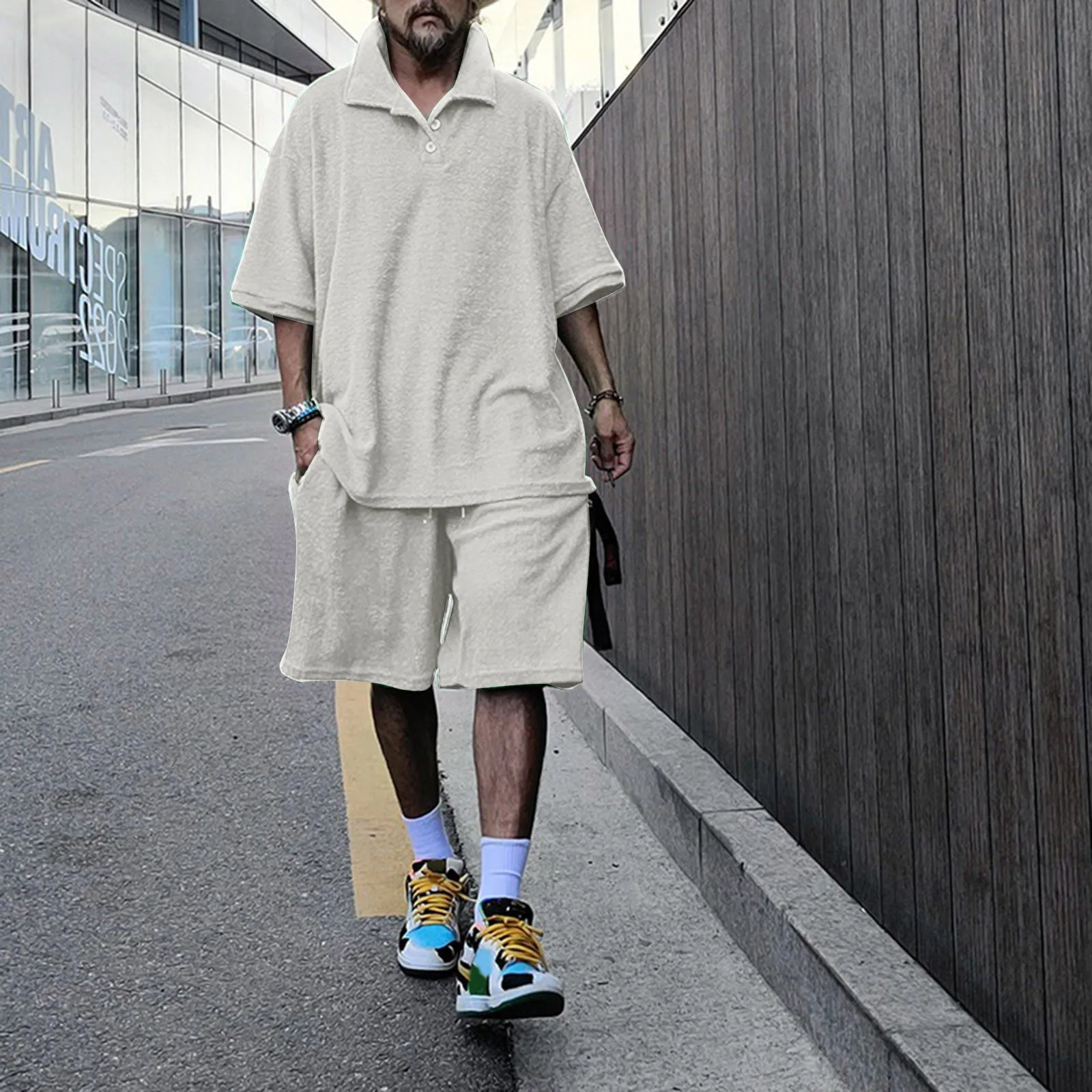 Summer Men's Sets Short Sleeve Tracksuit Mens Streetwear Fashion Men Lapel T-Shirt Shorts Two Pieces Sports Suit Clothing