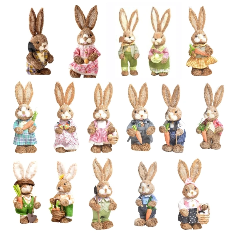 

Милый соломенный стоячий кролик, пасхальное украшение для дома и сада, свадебные украшения, реквизит 40JA