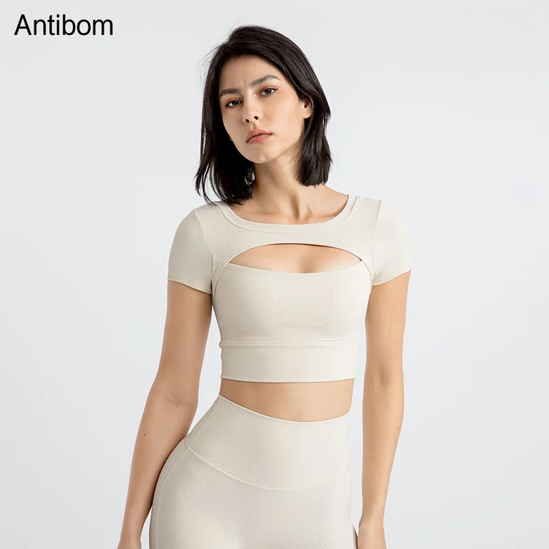 Antibom Fitness Yoga Bra Woman 2In1 Slim Short Sports Shirts Chest Hollow Sexy Beautiful Back Breathable Gym Workout Underwear