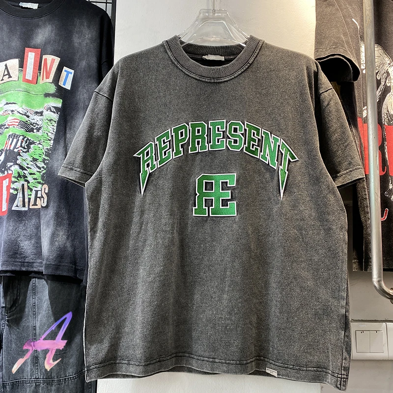 

REPRESENT T-shirt Embroidery Letter High Street Retro Tees Summer Men's and Women's Casual Oversized T-shirts