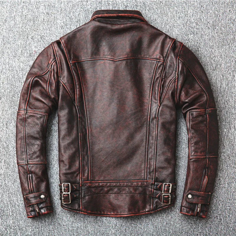 

Genuine Men Leather Jacket 100% Real Cowhide Brown Male Retro Bomber Motorcycle Biker Man's Coat Autumn Spring Clothes