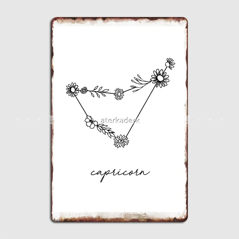 

Capricorn Zodiac Wildflower Constellation Metal Sign Wall Mural Customize Club Bar Mural Painting Tin Sign Poster