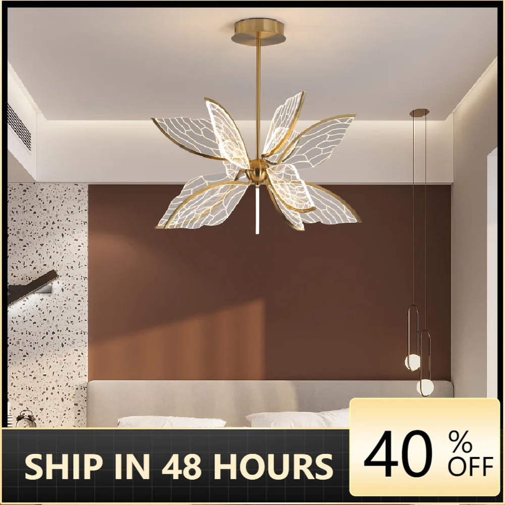 

Modern Butterfly Living Room LED Pendant Lamp Nordic Simple Bedroom Kitchen Creative Golden Plated Acrylic Wing Chandelier