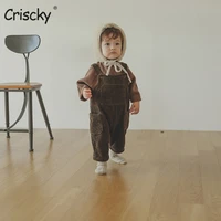 criscky2022 baby sleeveless romper infant boy corduroy jumpsuit toddler overalls with solid shirts autumn kids clothes set