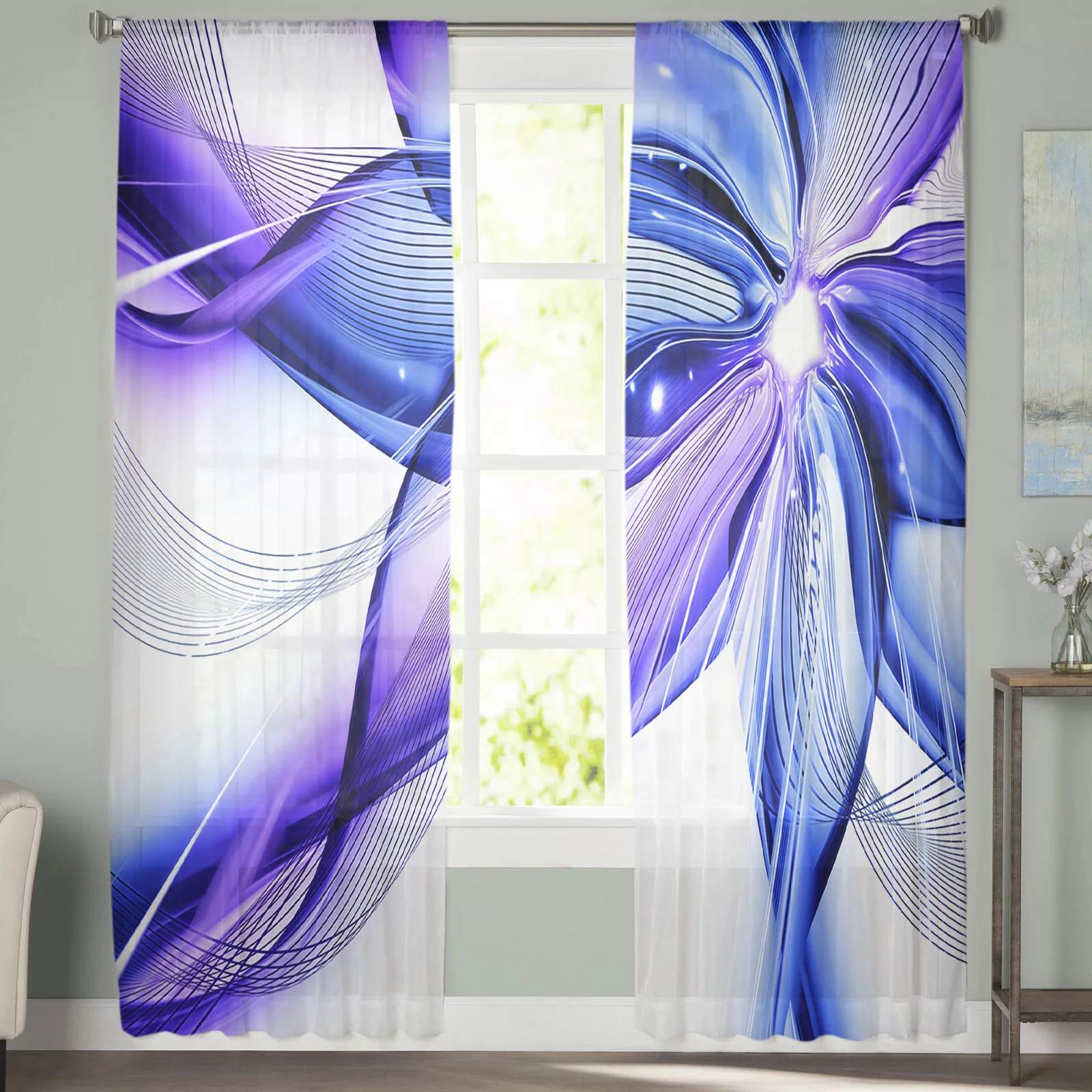 Прозрачные Занавески с голубыми кристаллами абстрактные драпировки для